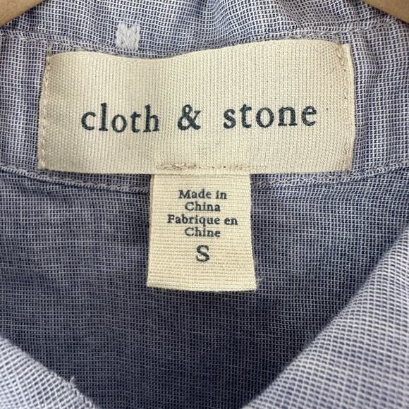 Cloth &‎ Stone 100% Cotton Shirt Blue White Short Sleeve Button Up Womens Small - Picture 2 of 8